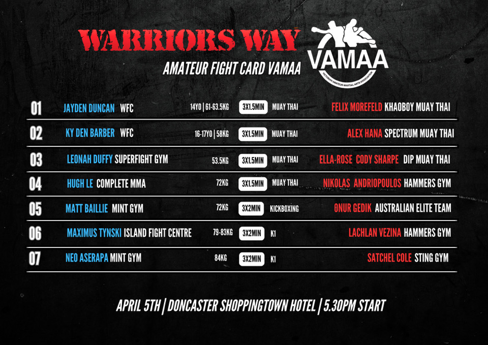 Warriors Way: Amateur Fight Card | Live Event